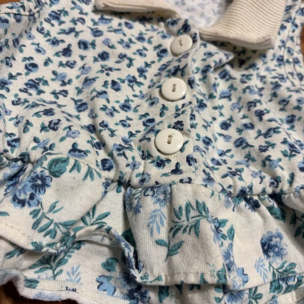 Vintage Evy Kids Floral Vest Top Ruffle Hem‎ Sleeveless Collared Button Up 3T